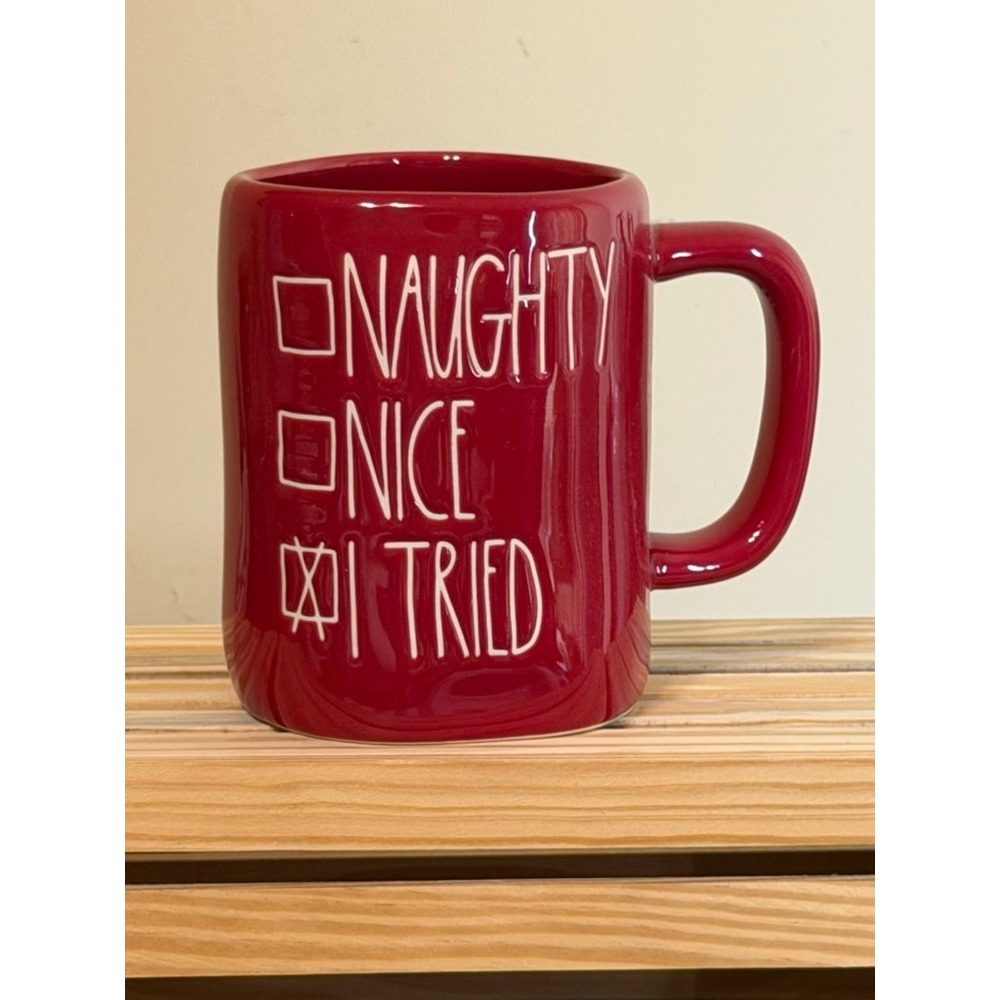 1134. Rae Dunn "Naughty Nice I Tried" Red Christmas Coffee Mug